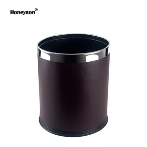 Image of Honeyson hotel room 10L round leather stainless steel waste dust bin