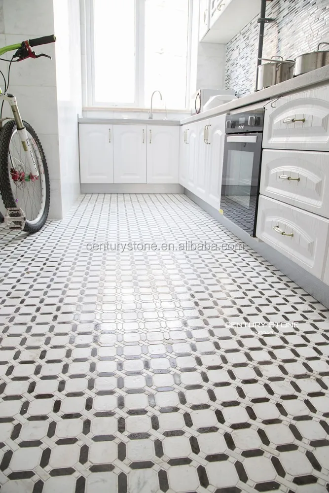 Keuken kamer mozaïeken ontwerp marmeren tegels gepolijst zwart en ...