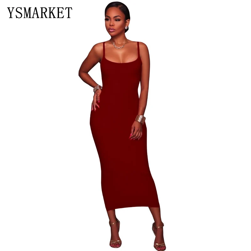 

Wholesale Summer Bandage Dress Sexy Women Spaghetti Strap Ankle Length Simple Bodycon Dress EJ3054
