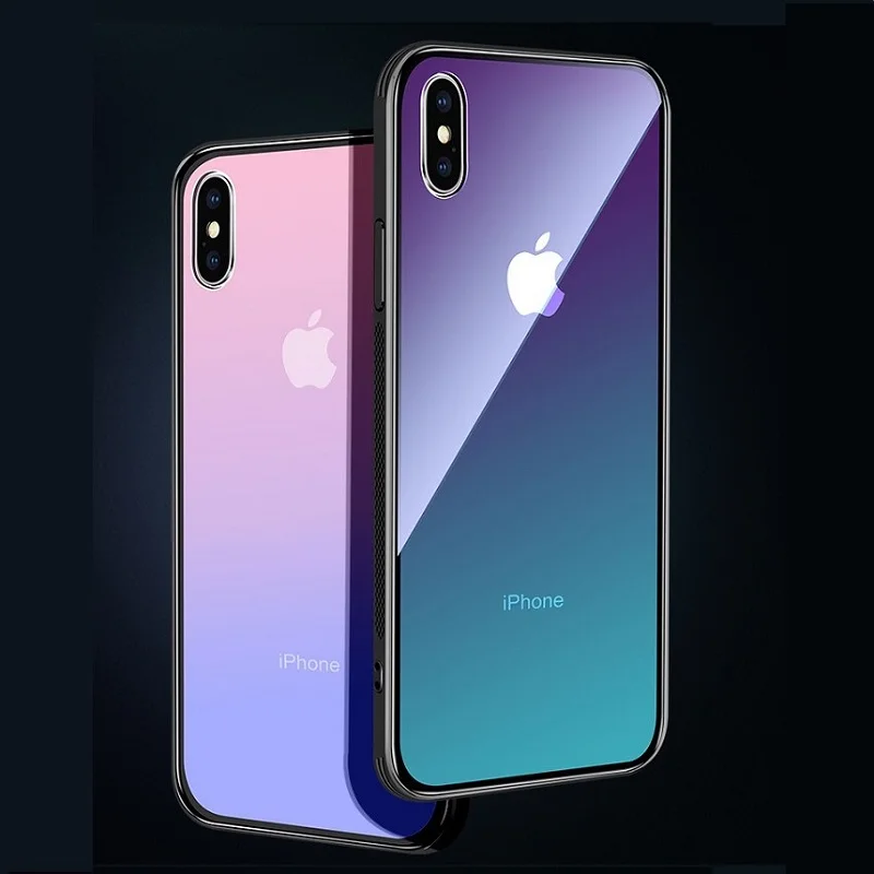 

High Quality Glass Gradient Mobile Phone Case With Anti-skid Bar Shockproof Phone Case For iPhone XR XS MAX ZY-011