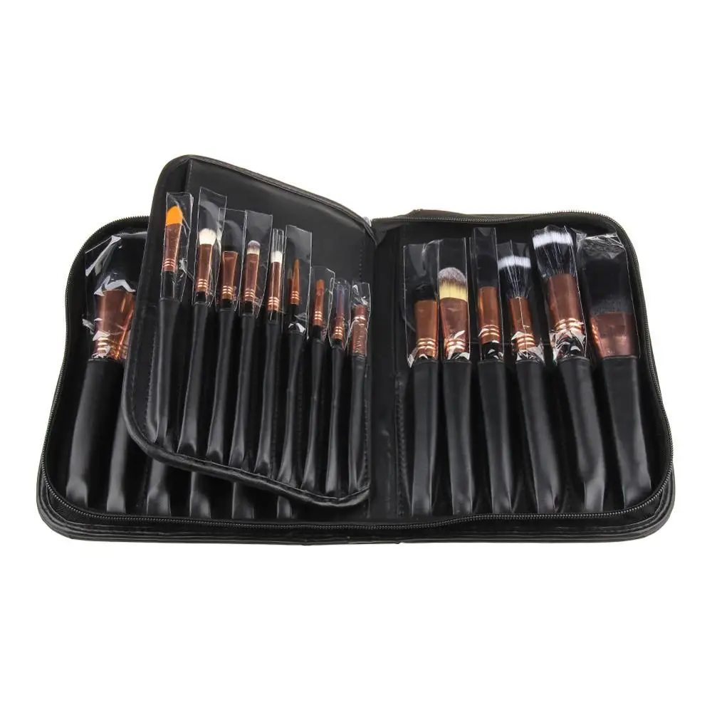 Custom Private Label 29pcs Sofy Synthetic Hair Foundation Blush Wood Handle Black Makeup Brush Set with PU Bag