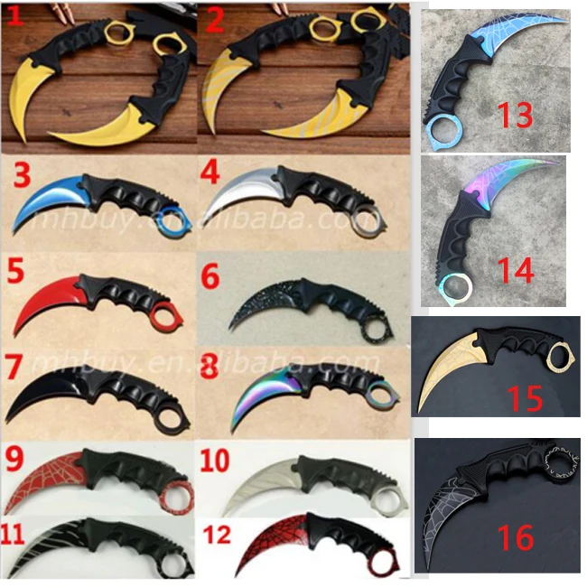 
CS GO Counter Strike Black Karambit Knife Neck Knife With Sheath Tiger Fade Tooth Real game Combat Knife 