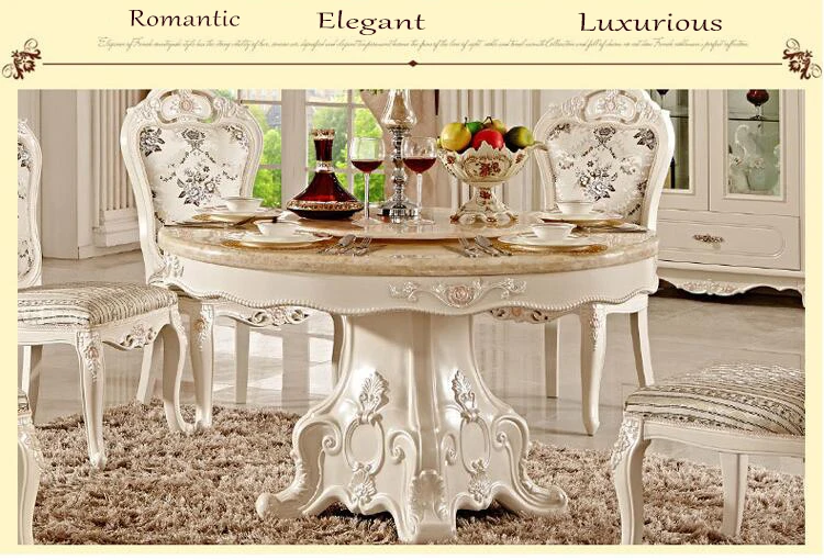 Antique Style Italian Dining Table, 100% Solid Wood Italy Style Luxury round Dining Table Set pfy 10021