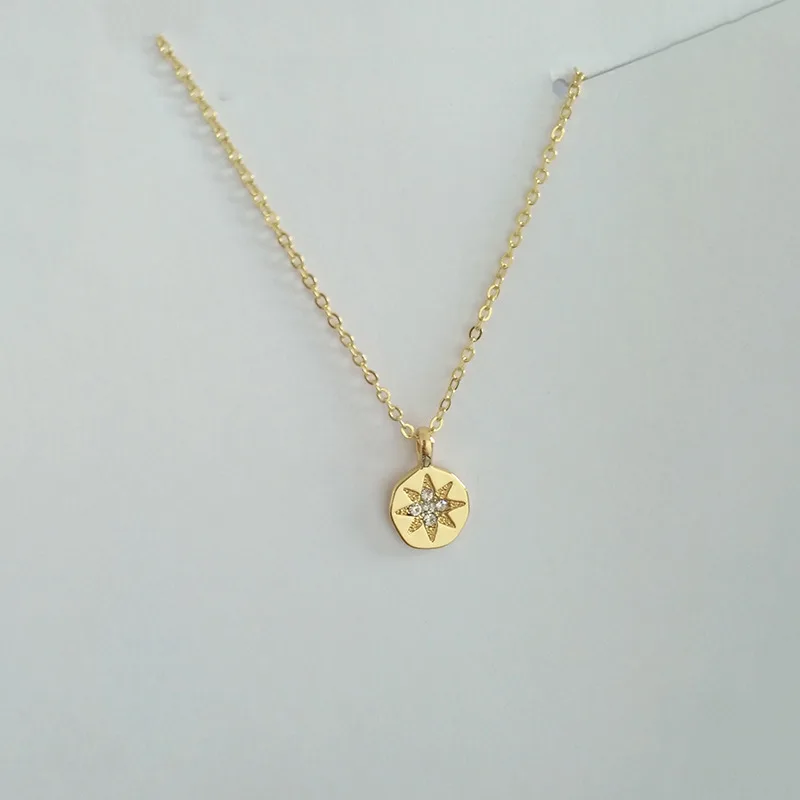 

dainty round pendant sun star diamond clavicle necklace female simple fashion jewelry starburst polaris pendant necklace, Picture