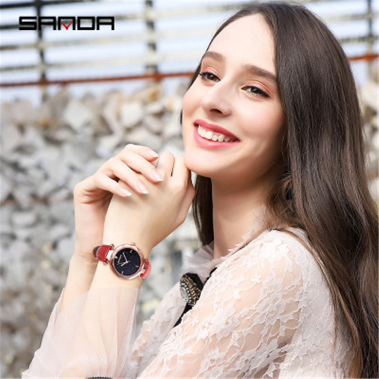 

SANDA 243 L Fashion Women Watches Leather Strap Luxury Quartz Watch Women Waterproof Ladies Watch Bayan Kol Saati