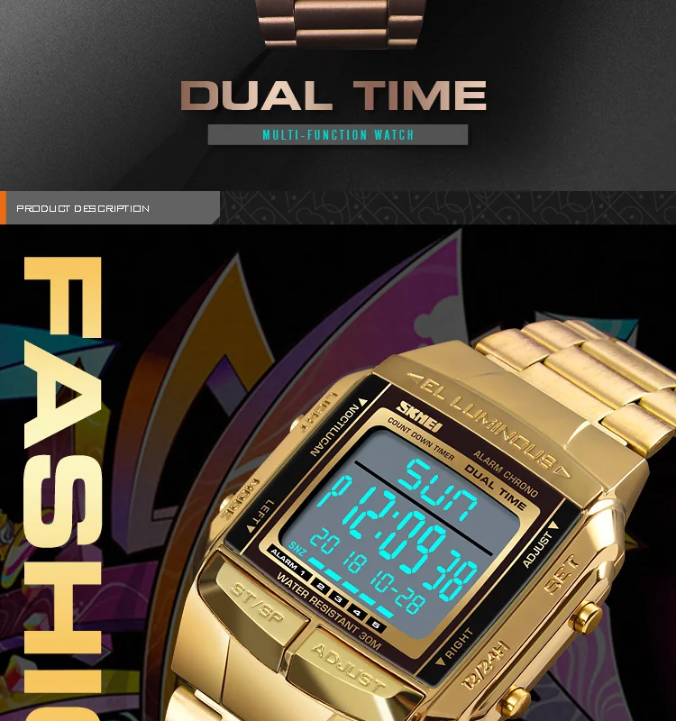 Роскошные брендовые наручные часы SKMEI 1381 с двойным временем из нержавеющей стали для мужчин