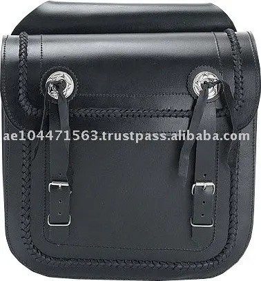 Genuine Leather Motorcycle Saddlebag With Braid and Concho Universal Fitting
