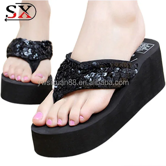 

Girls shiny sequin high heel slipper thong shoes flip flop, As in the picture