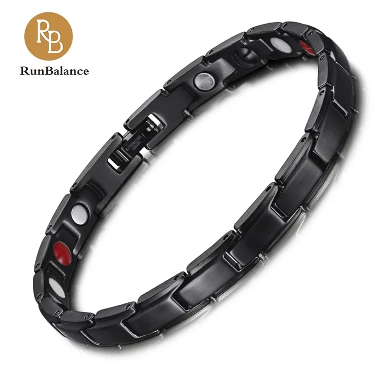 

RunBalance High polished finish Stainless Steel Black Magnetic Bracelet with Health Elements, Black;gold;silver