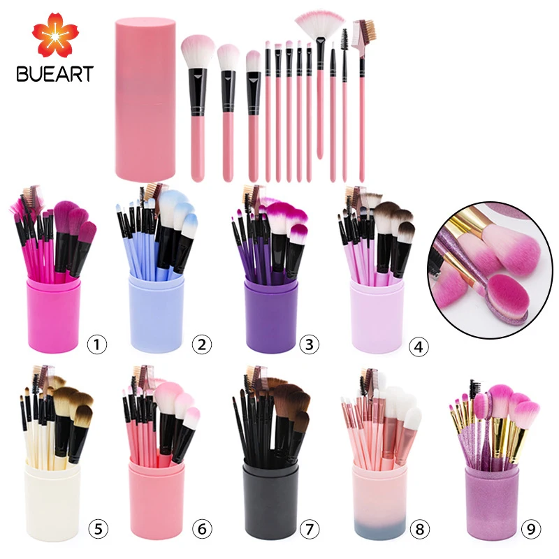 Hot selling private label have oval makeup brush set barrel 12 piece makeup brush