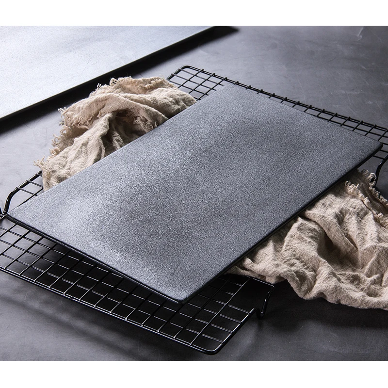 

Wholesale black steak plate ceramic rectangular plate heated plate