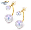 korean style newest natural genuine akoya double faced pearl stud earring, pearl earring gold, pearl earring 18k