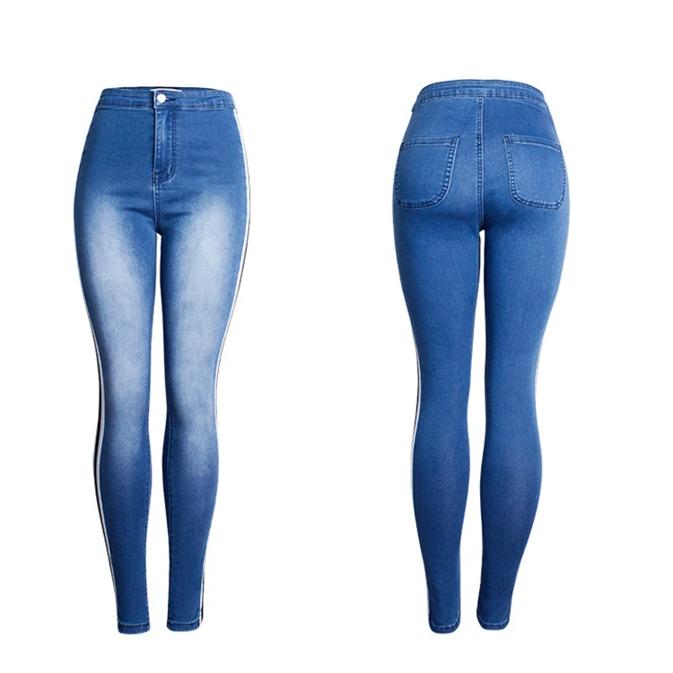 

Purplewind High Quality custom jeans denim jeans women with strip tape Tights Yoga Pants, Picture