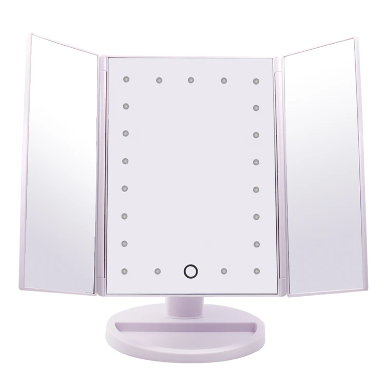 

USB direct charging Vanity light up cosmetic mirror folding Tri fold LED makeup mirror, Lighted vanity mirror in color is available