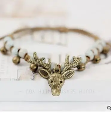 

Handmade Unique Ceramic Beaded Charm Bracelet Fashion Deer Head Men Fashion Jewelry Rope Chain Adjustable woven bracelet