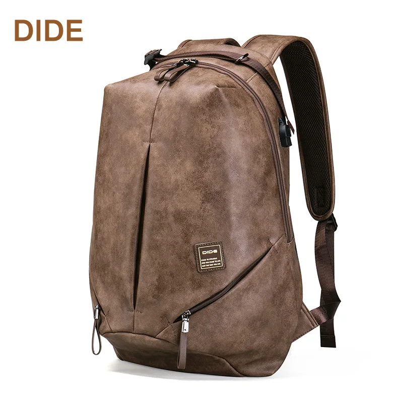 

DIDE Vintage high quality PU leather custom logo school backpack bag, Khaki/ customized available