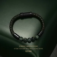 

REAMOR Stainless Steel New Arrival Best Quality Unique Design Natural Stone Braided Leather Bracelet for Men and Women