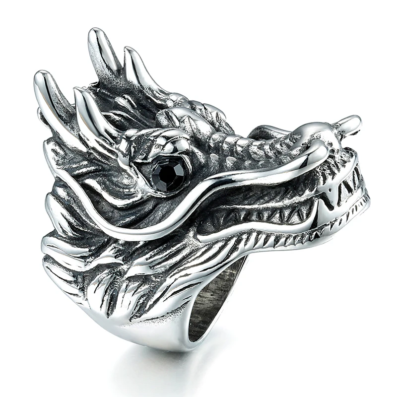 

Hot sale Wholesale Price Vintage Geometric Dragon Zircon Stainless steel Ring