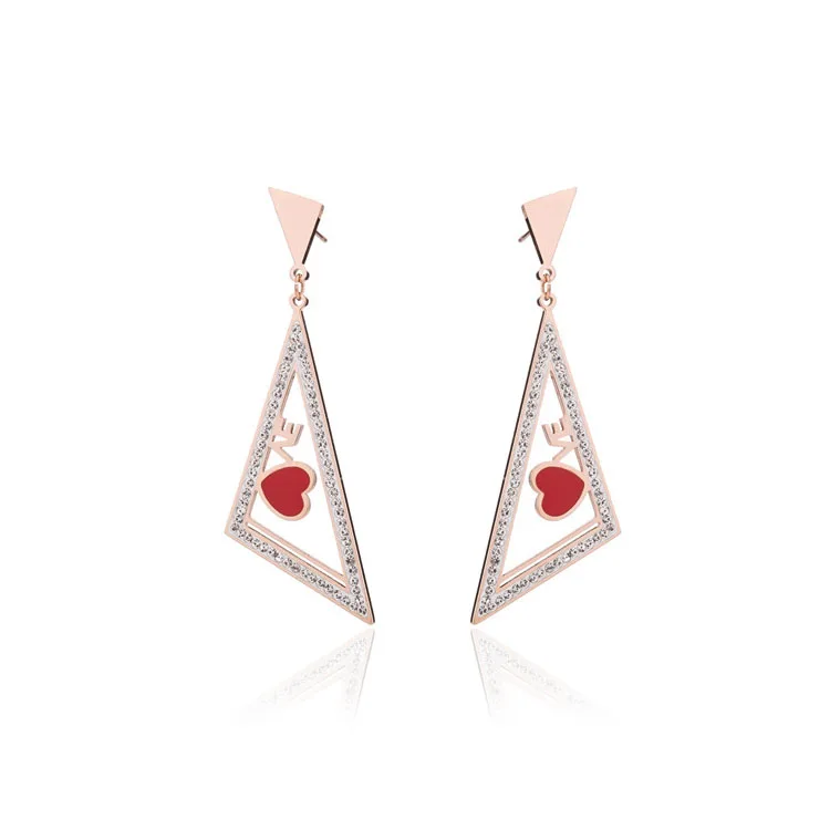 

Rose Gold 316l Stainless Steel Geometric Minimalist Crystal Earrings Love, Rose gold + red