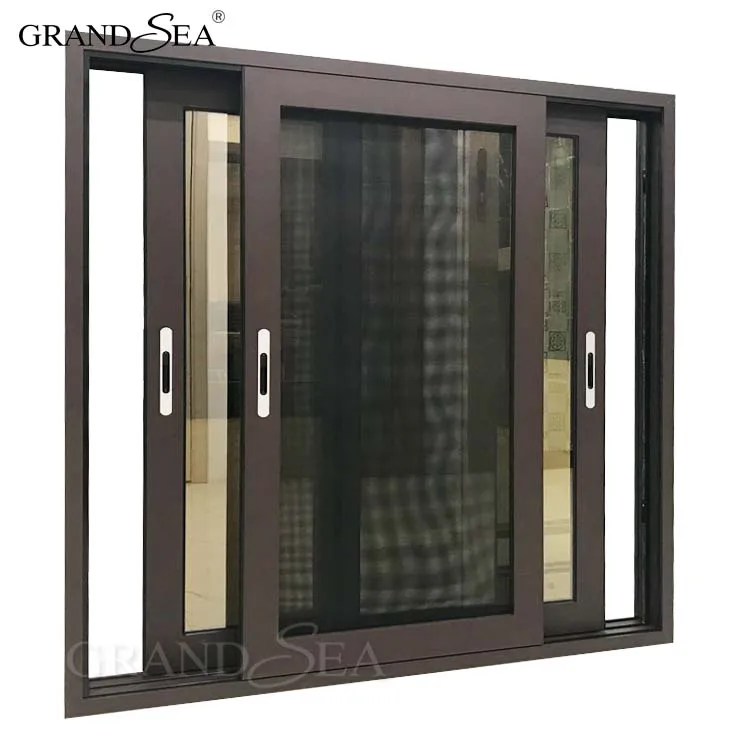 3 Channels Aluminium Bronze Color Window Frame With Bronze Tinted Glass