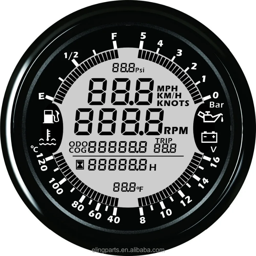 

ELING New 6 in 1 Multi-functional Gauge GPS Speedometer Tachometer Hour Water Temp Fuel Level Oil Pressure Voltmeter 12V