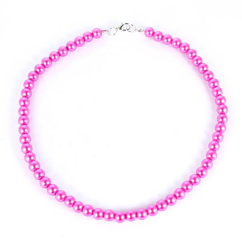 

Fashion 7MM Coloful Acrylic Beaded Necklace For Girls Children Kids Chocker Chain Necklace Party Jewelry Birthday Gift Wholesale, Color
