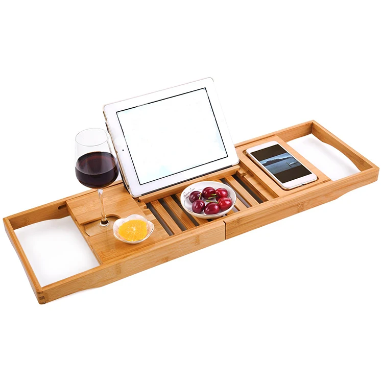 

Wholesale Bamboo Bathtub Caddy Tray, Expandable Wooden Shelf, Customized