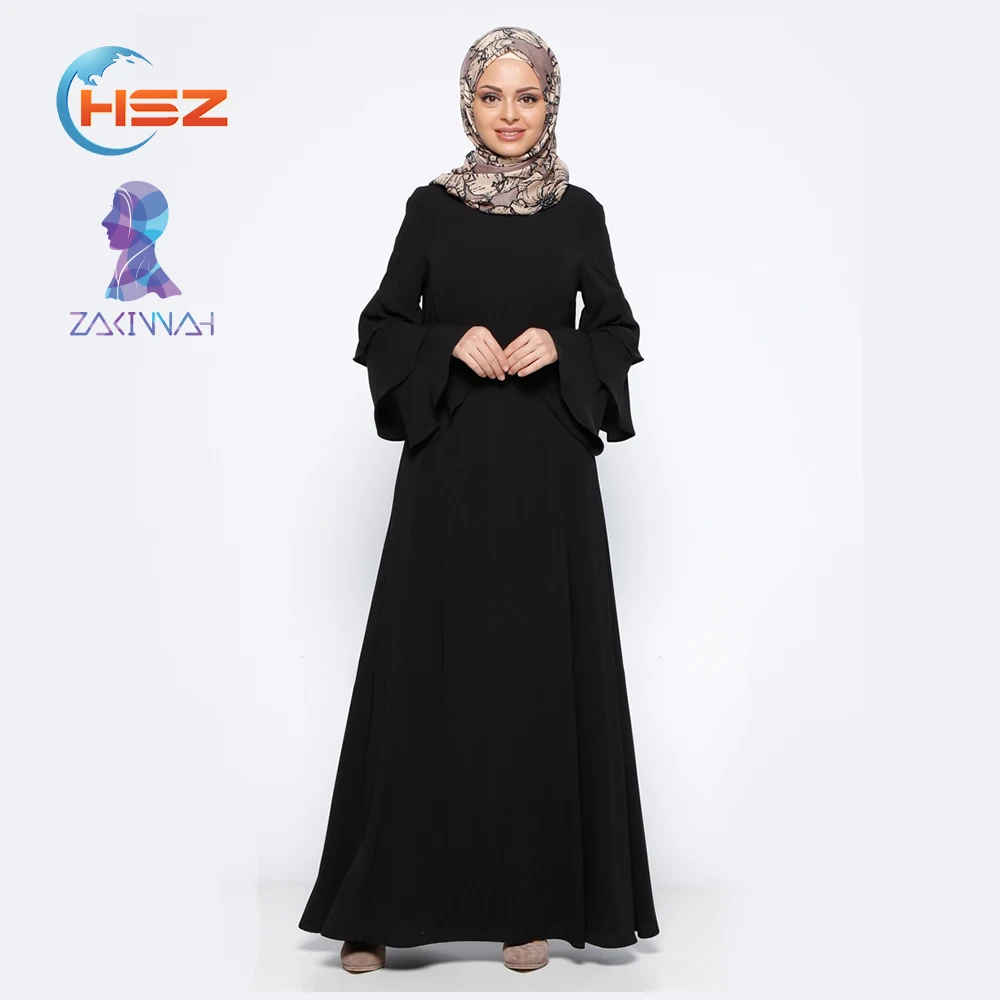 

Zakiyyah 068 Beautiful Muslim Women Long Dress with Ruffle Sleeves Turkish Kaftan with Back Zipper Abaya, Black;rose red;brown