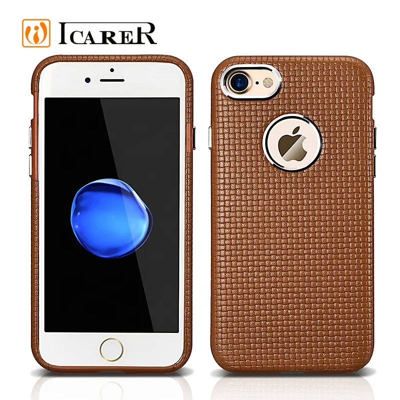 ICARER Shockproof Woven Pattern Cowhide Leather Phone Case for iPhone 7 7 plus