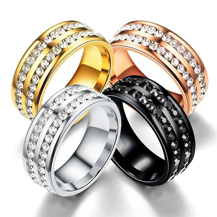 

Double row crystal stainless steel ring, N/a