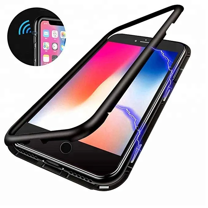 CHRT Newest  Metal Frame Tempered Glass Back Magnetic Absorption Technology Magnetic Mobile Phone Case for iPhone X