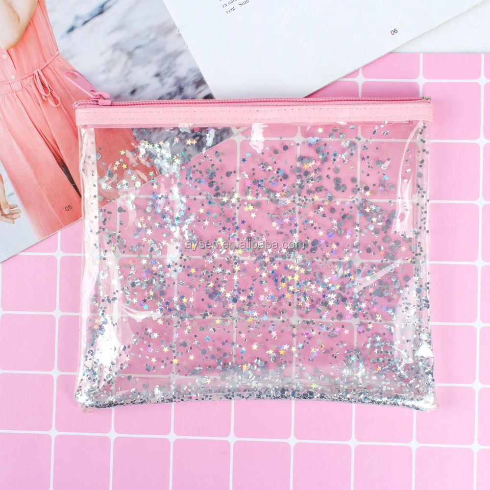 Custom Logotransparent Waterproof Glitter Pvc Cosmetic Makeup Bag - Buy ...