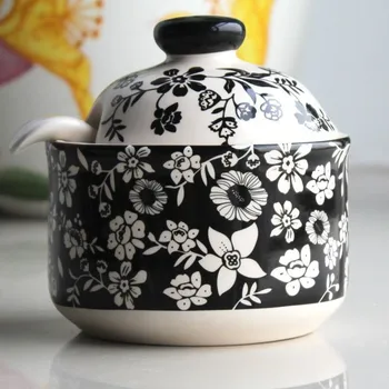 Black Color Tea Sugar Coffee Ceramic Canister With Spoon Set Black Color Tea Sugar Coffee Ceramic Canister With Spoon Set