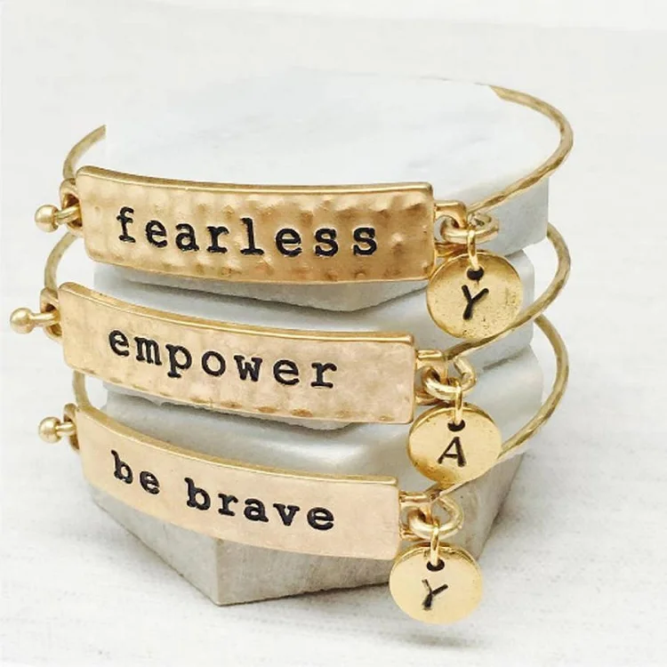 

Mantra Bracelets Stacked Up Close Up Be Brave And Fearless Custom Jewelry Bangles