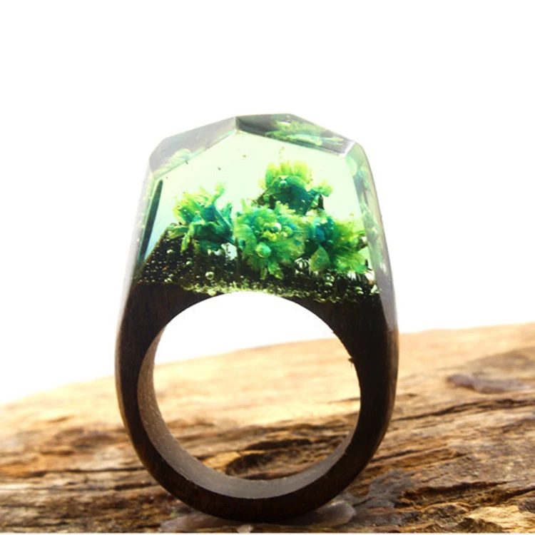 

New design beautiful handmade resin believe in wood magic secret forest creative ring manufacturers wholesale RERI005, As the picture