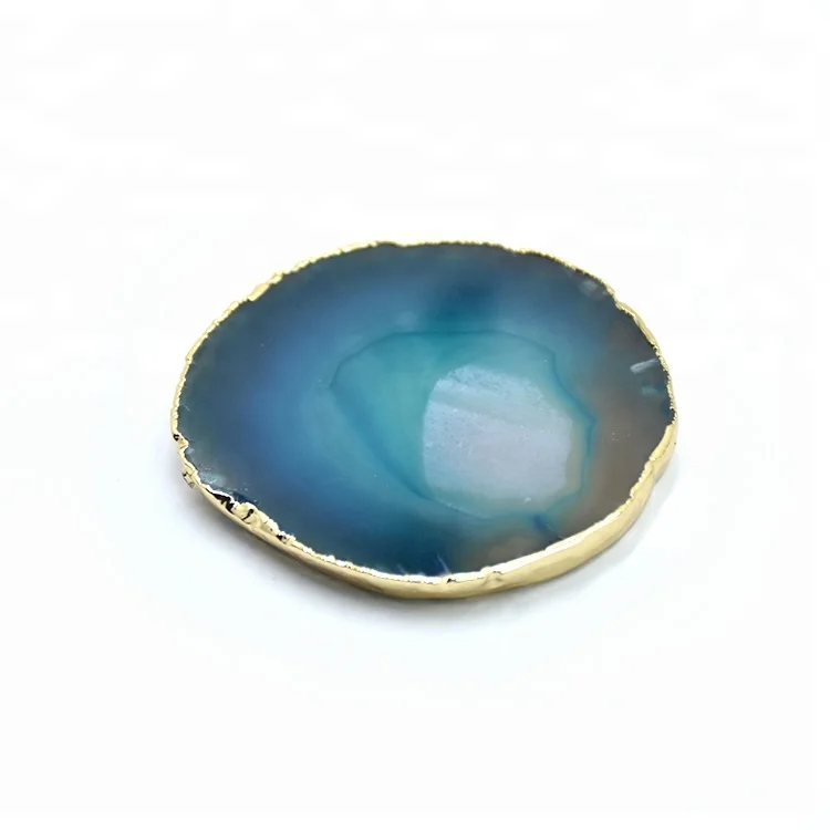 

wholesale agate slices coasters with electroplating golden edge, Picture