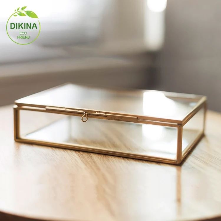 

Succulent planter , mini greenhouse , wedding Table decor , glass Brass display case , Hand Cut and soldered copper set top box