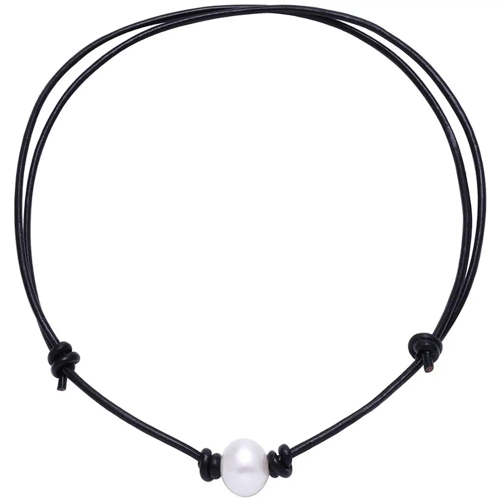 

Freshwater Pearl Choker Necklace for Women Genuine Leather Jewelry Handmade