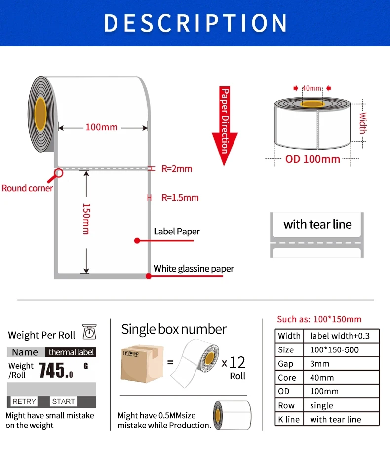 100 150mm Roll Of 500pcs 1 Core 4x6 Thermal Shipping Label For Amazon Ebay Packing A6 Address Stickers Buy Direct Thermal Label 4 X 6 4x6 Direct Thermal Shipping Label Roll 4x6 Thermal Label