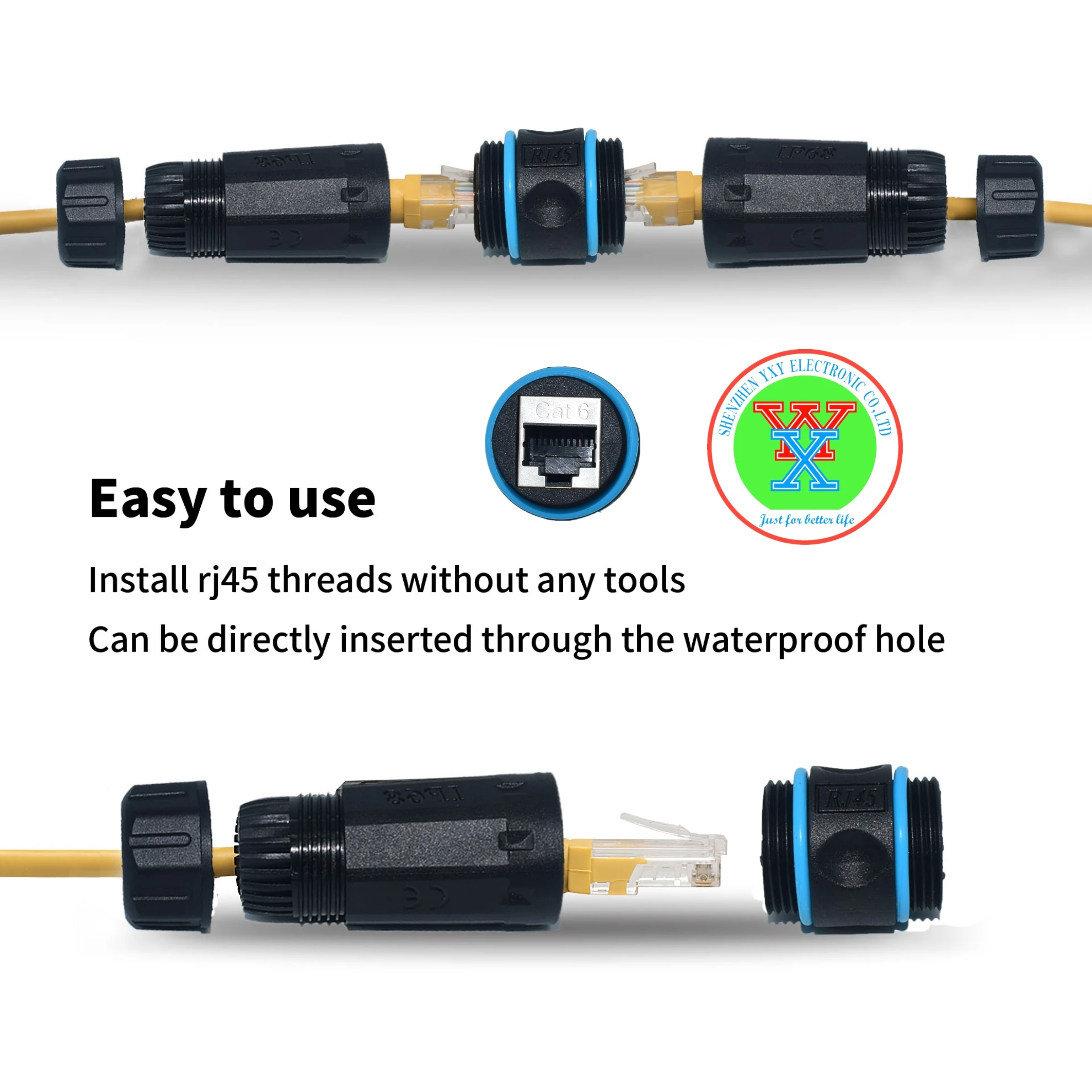 Yxy Ip68 Rj45 Connector Cat6 Stp Female To Female Waterproof Coupling