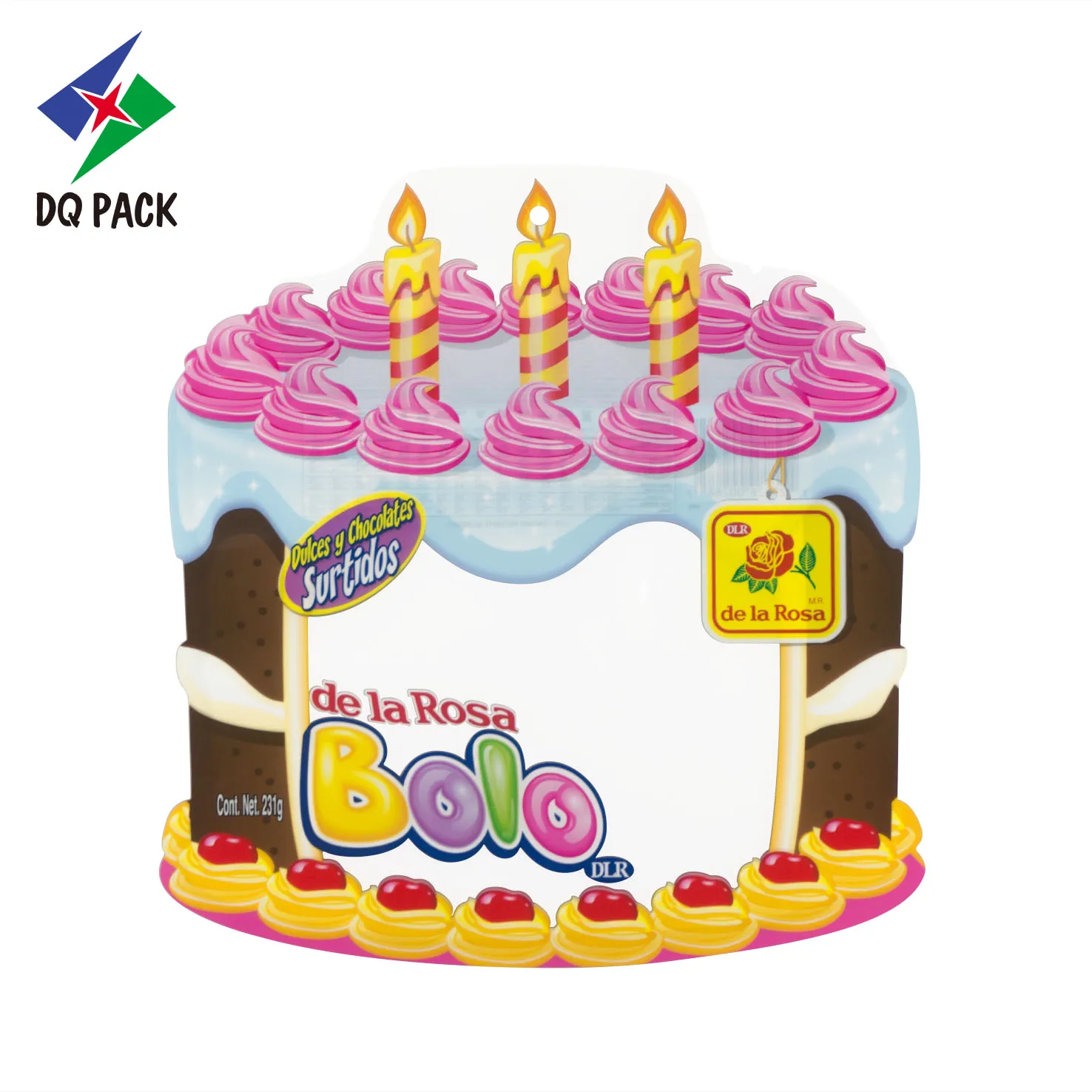China Supplier Customized Printed Birthday Cake Box Shape Zipper Pouch