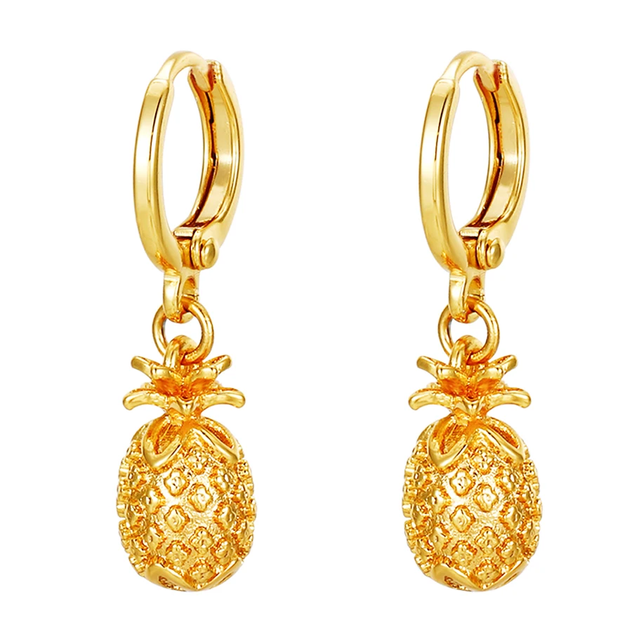 

xuping special offer trendy lovely pineapple Thai Bangkok women earrings, cute girls fruit summer 24k gold drop earring