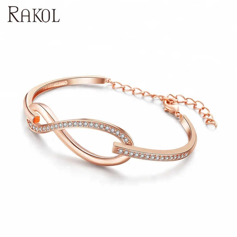 

RAKOL Lucky eight shape micro inlay full crystal CZ zircon girl gift chain bracelet B2024, As picture