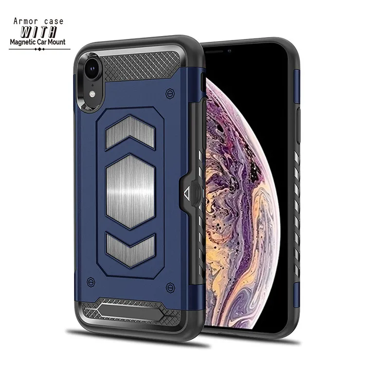 

2019 Hot Sale Factory Wholesale Magnetic Car Holder Tpu Pc 2 In 1 Armor For Iphone Xr Phone Case Credit Card