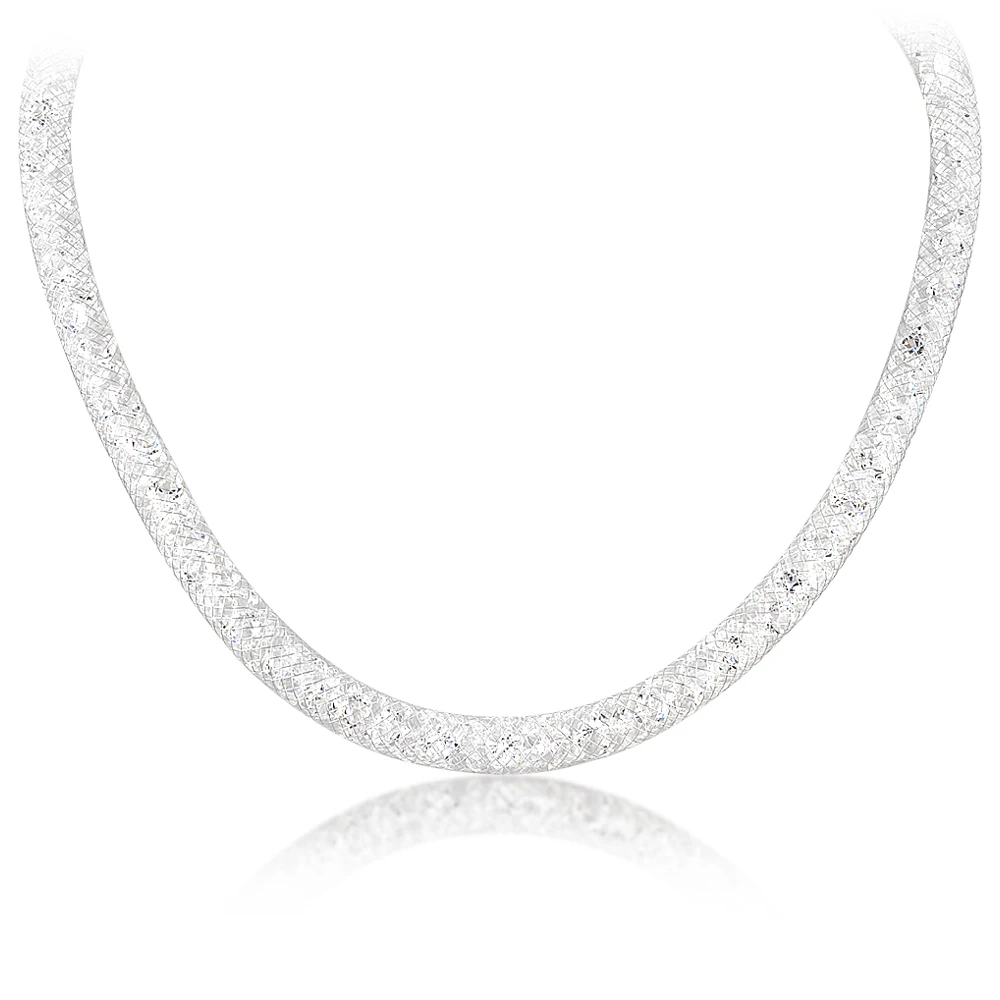 

Mytys Hot Selling Trendy White Gold Plated Mesh Crystal Necklace N247