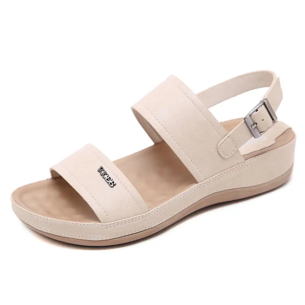 

Large Size Height-increasing Soft PU Womens Sandals New Design Ladies Shoes And Sandals Comfortable Flat Women Sandal, Apricot, blue, brown