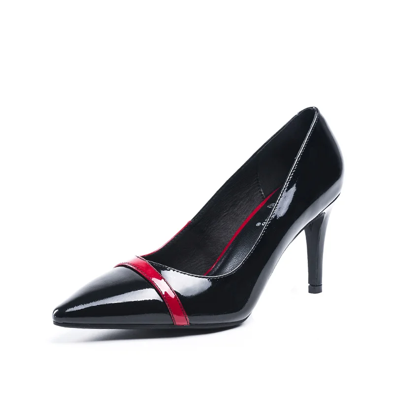 

H334 women pumps shoes heel ladies dress shoes leather, Black