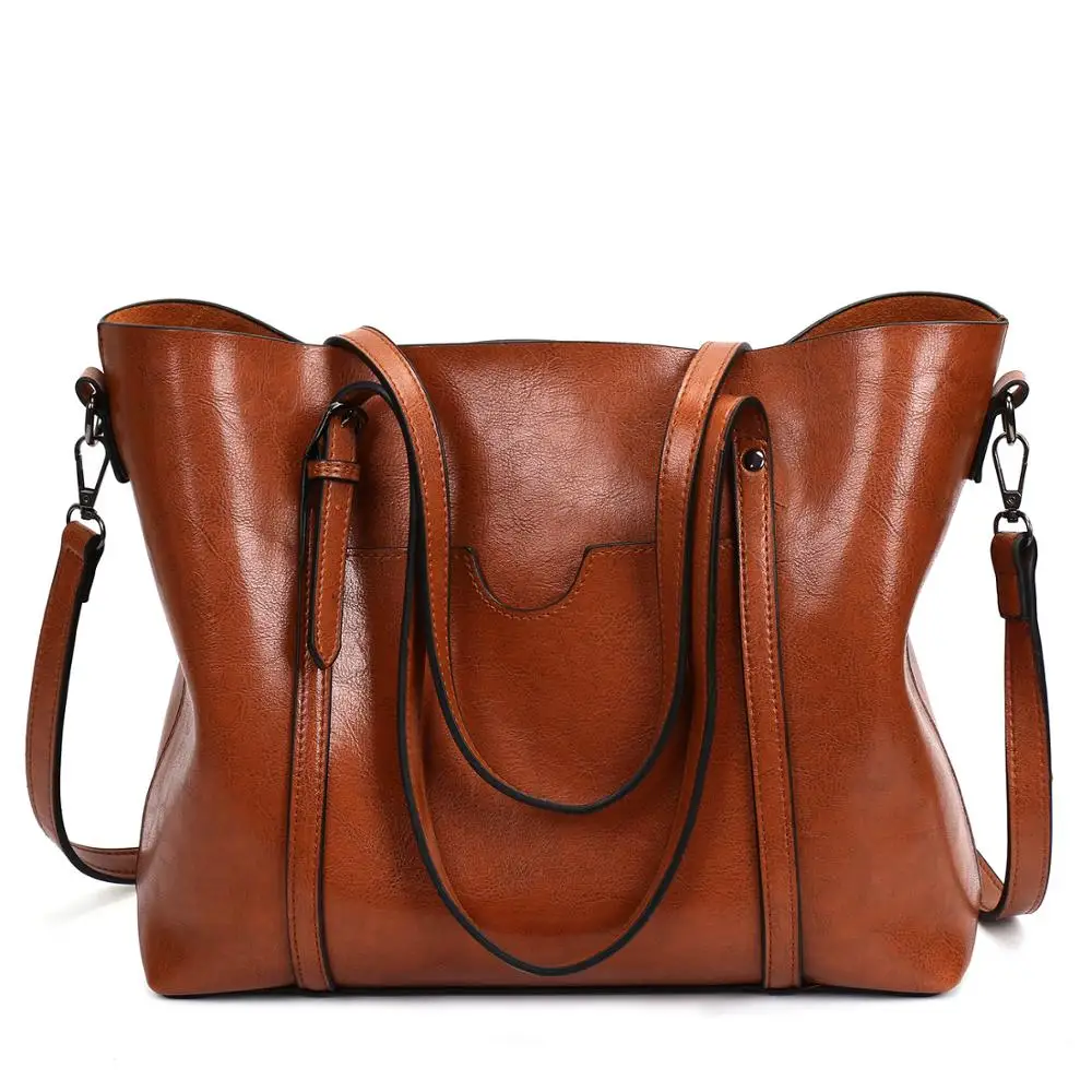 

Women bag Oil wax Women's Leather Handbags Luxury Lady Hand Bags With Purse Pocket Women messenger bag Big Tote Sac Bols