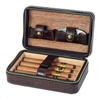 

Portable Leather Cigar Holder Travel Humidor Case With Cutter Hold 4 Cigars