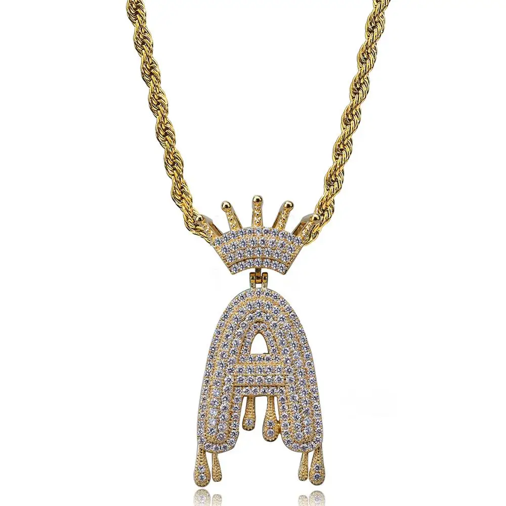 

Hip Hop Jewelry Gold Silver Micro Inlay Powder Zirconium Ice Cream Crown Letters Pendant Necklace